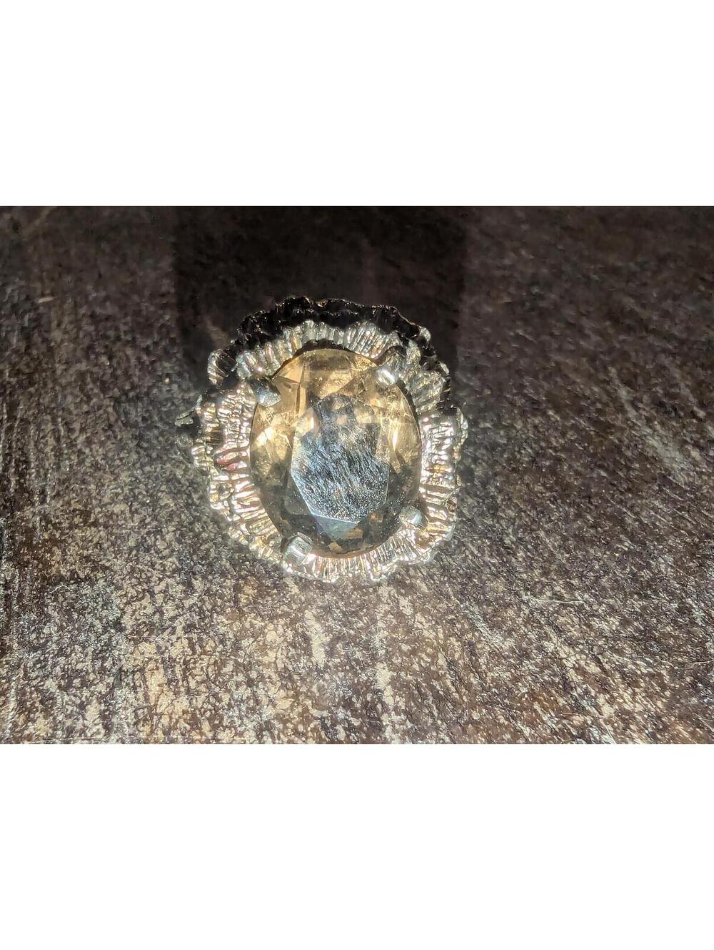 Vintage Silver Ring with Large Faceted smokey quartz Stone